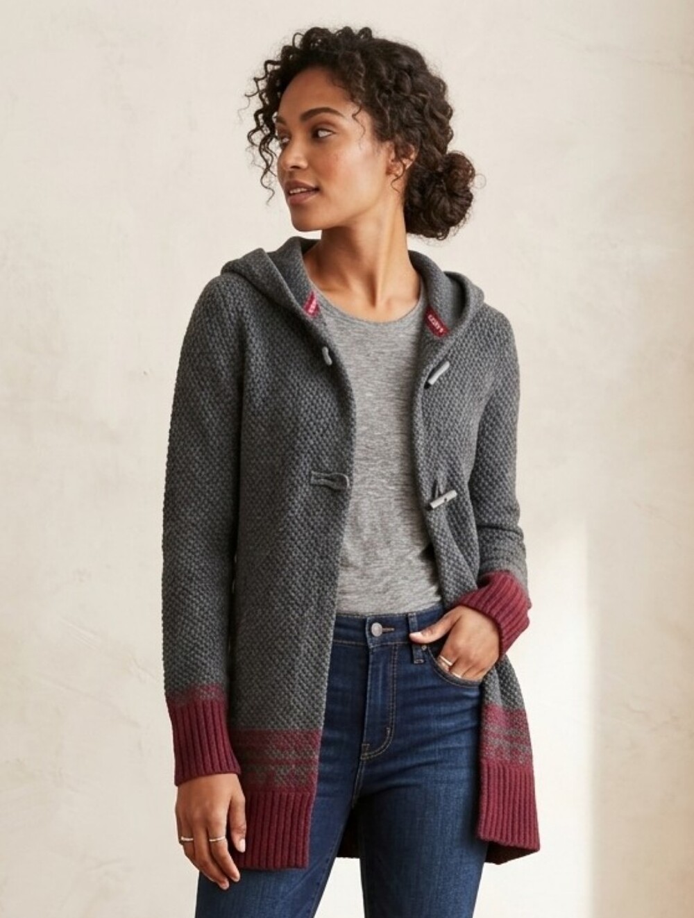 Merona Wool Blend Hooded Knit Cardigan Sweater Size Medium
